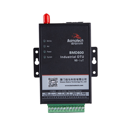 BMD800 NB-IoT 無線數(shù)傳DTU，基于NB-IoT網(wǎng)絡提供窄帶無線通信與低速率數(shù)據(jù)傳輸。NB-IoT物聯(lián)網(wǎng)終端，具有連接量大，覆蓋面廣，穿透性好，功耗低、成本低等強大優(yōu)勢。